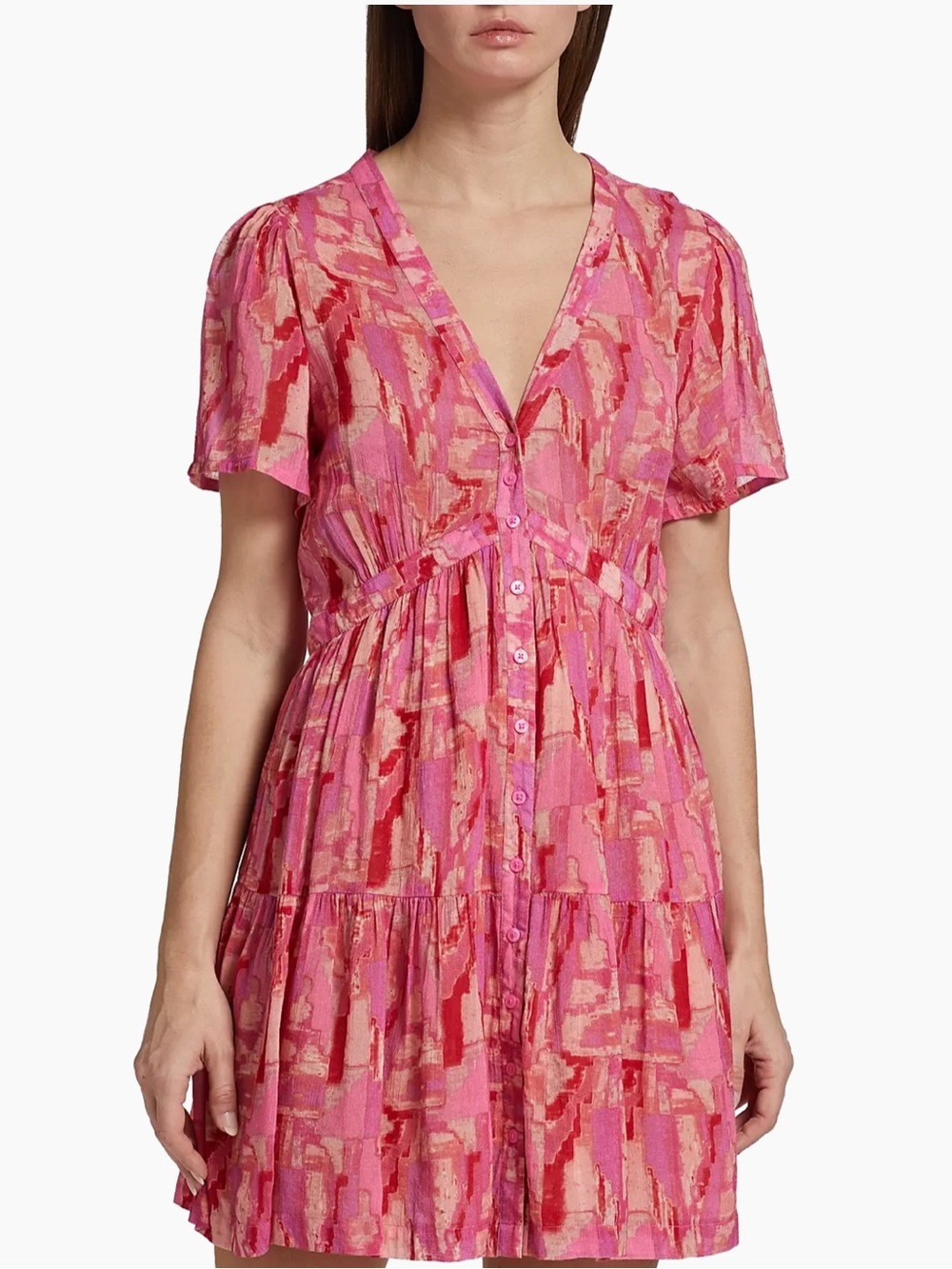 ba&sh Pink Abstract-Print V-Neck Mini Dress - Picture 3 of 4